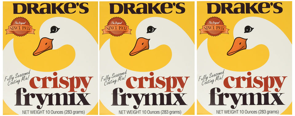 Drake's Crispy Frymix front view with 10oz box, ideal for quick, even coating.