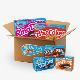Drake's Variety Pack box shows five cake classics for convenient snacking.