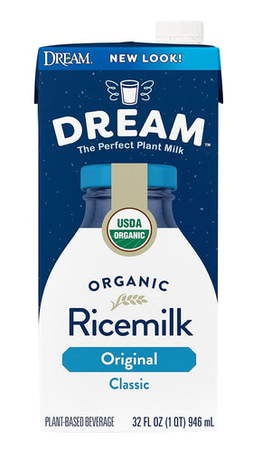 Pouring Rice Dream Classic Original into a glass shows smooth, easy-to-digest drink