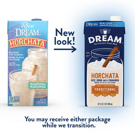 Dream Blends Horchata in a glass with cinnamon for vegan refreshment