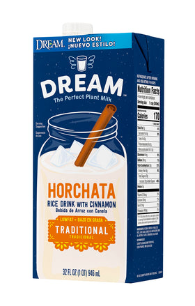 Dream Blends Horchata ingredients label shows lactose-free vegan non-GMO