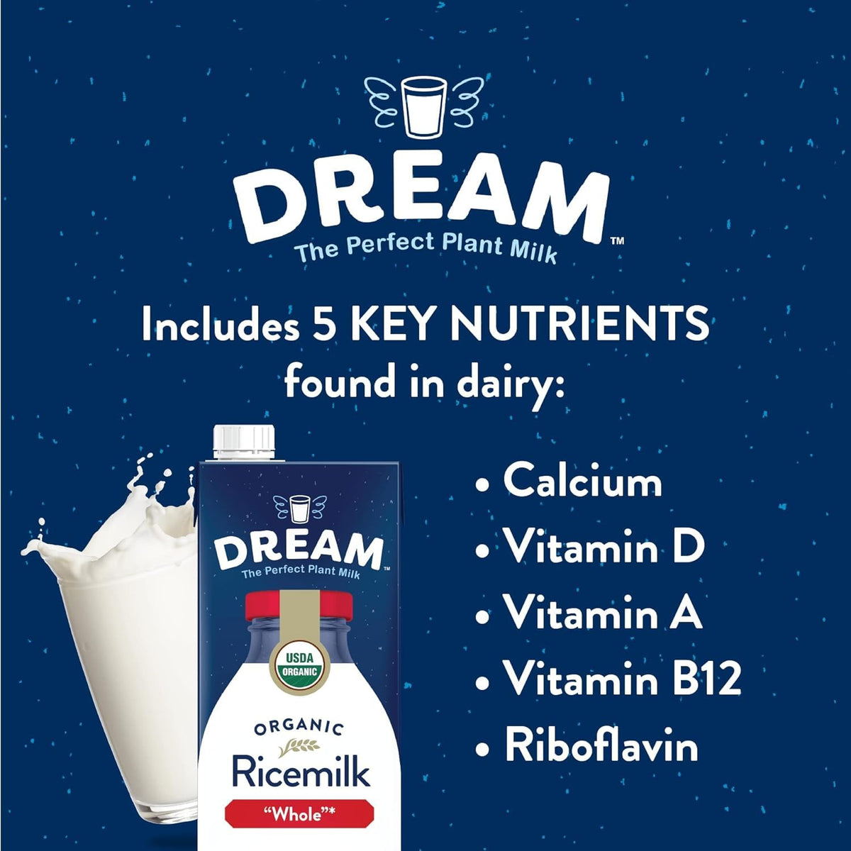 Dream Blends Rice Milk bottle pour showing creamy texture for coffee and cereals