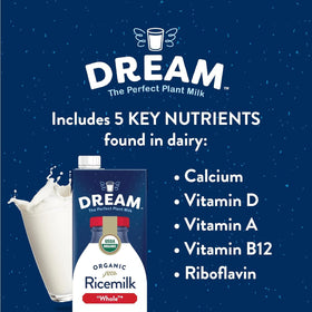 Dream Blends Rice Milk bottle pour showing creamy texture for coffee and cereals