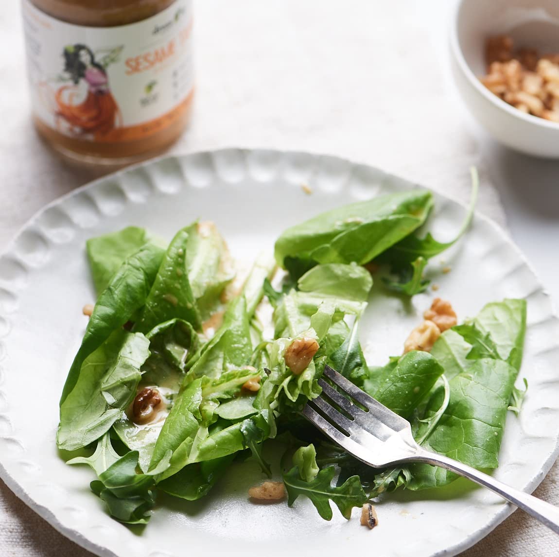 Dress It Up Sesame Tahini Dressing ingredients shot highlighting sesame and oil.