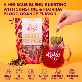 DRINK KATY'S Blood Orange tea cup steep highlights tart-sweet flavor for everyday enjoyment.