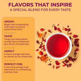 DRINK KATY'S Blood Orange tea hot brew releases crisp citrus warmth.