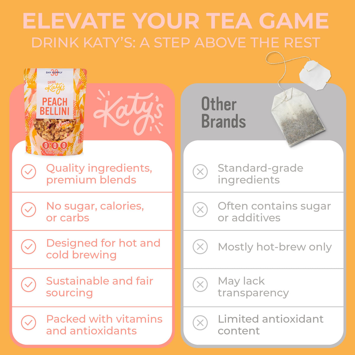 Iced Katy's Peach Bellini loose tea served in a pitcher for a refreshing sip