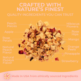 USA-made packaging of Katy's Peach Bellini loose tea