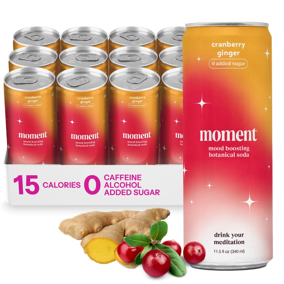 Drink Your Meditation Moment cranberry-ginger sparkler bottle, a relaxing, refreshing mood lift.