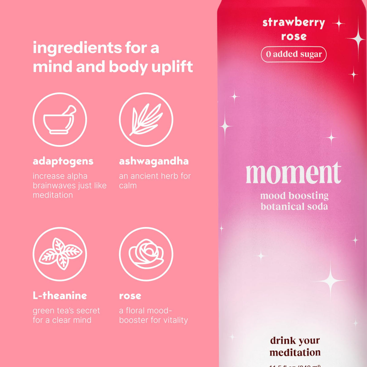 Moment hibiscus and mint ingredients image suggests bright, refreshing botanicals.