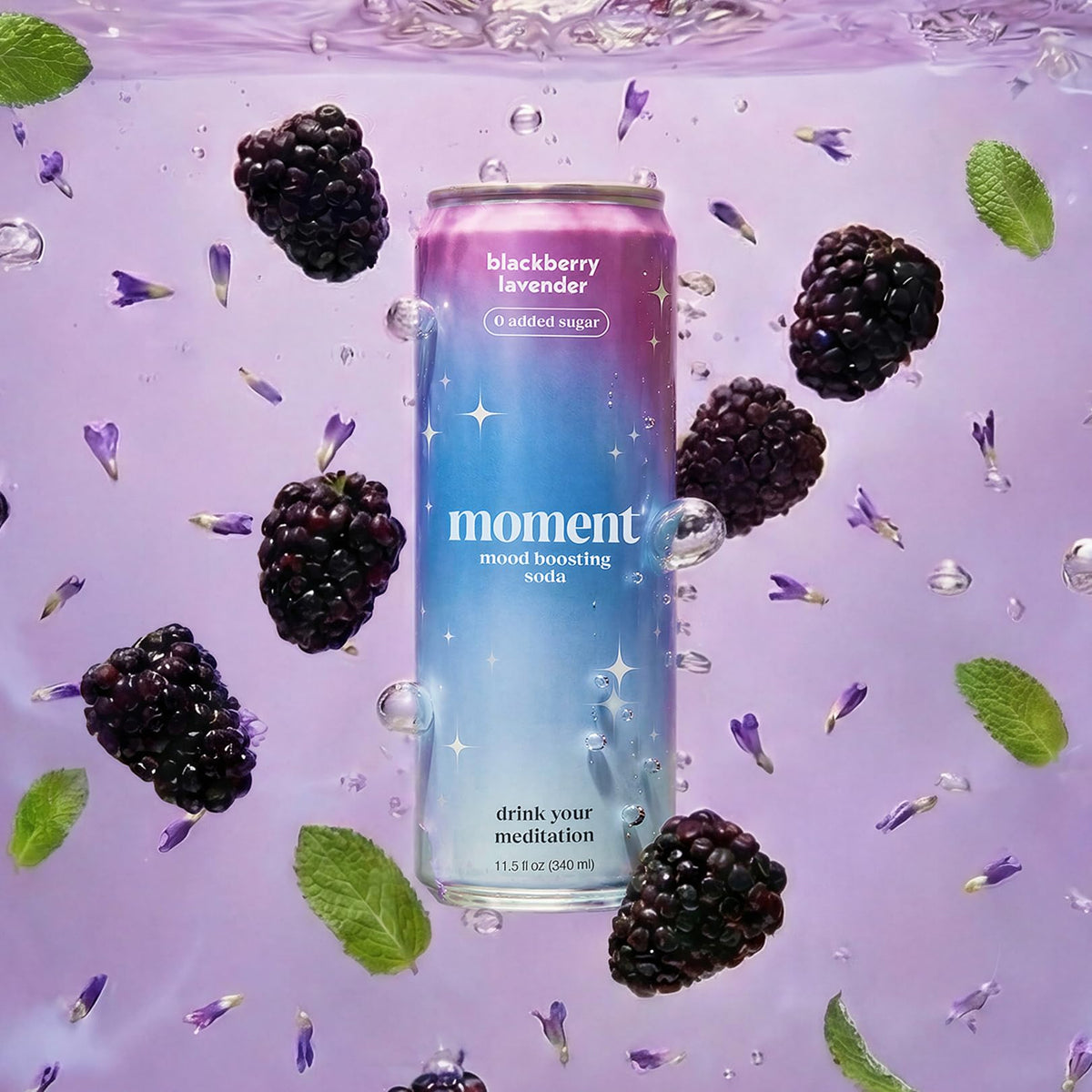 Moment label close-up highlights lavender, blackberry, and botanicals