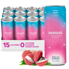 Drink Your Meditation Moment Lychee Mojito bottle showcasing a refreshing zero sugar option.