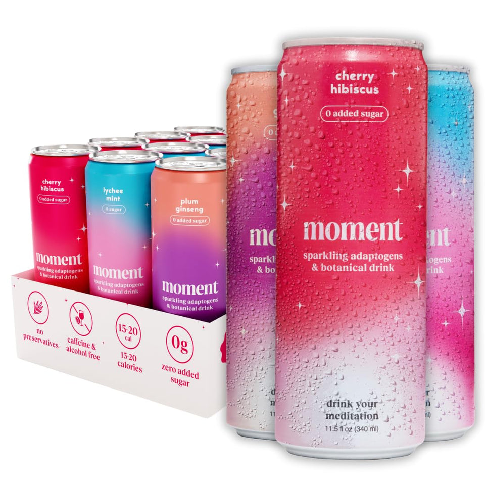 Moment Cherry Hibiscus can by Drink Your Meditation showing refreshing flavor and calm vibe