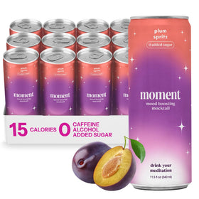 Drink Your Meditation Moment front bottle highlights plum-ginseng flavor and a calm, caffeine-free option.