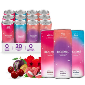 Moment Mocktails variety-pack can, three flavors, zero sugar and zero caffeine