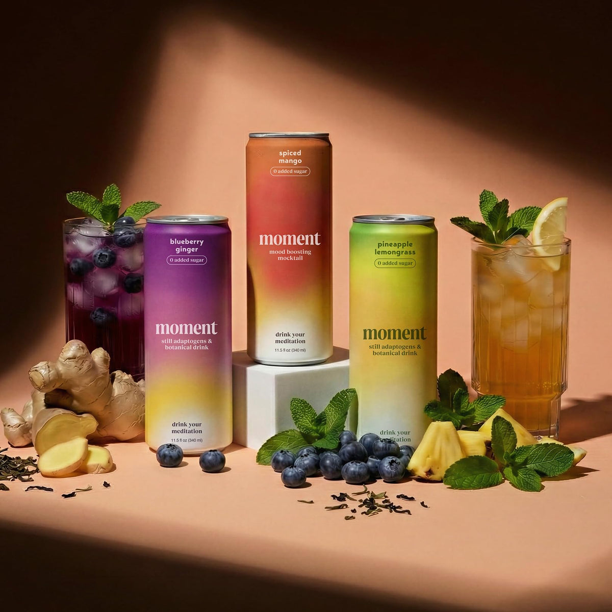 Drink Your Meditation Moment Spiced Mango bottle features warm notes and relaxation-ready ritual.