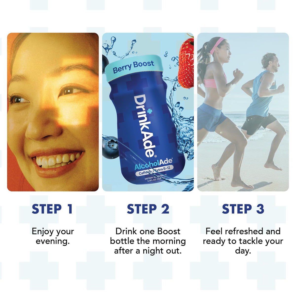Close-up of ingredients on DrinkAde Boost green-tea bottle label.