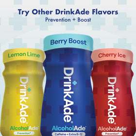 DrinkAde Boost with water glass during desk break for a light pick-me-up.