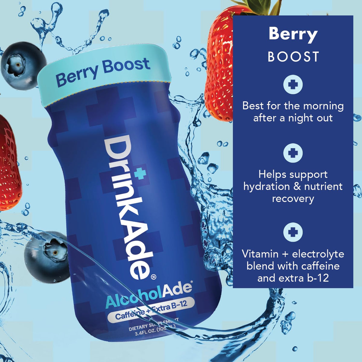 Six-pack DrinkAde Boost display showing convenient on-the-go hydration.