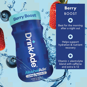 Six-pack DrinkAde Boost display showing convenient on-the-go hydration.