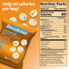 Drizzilicious Birthday Cake mini rice cakes bite appealing to kids and adults