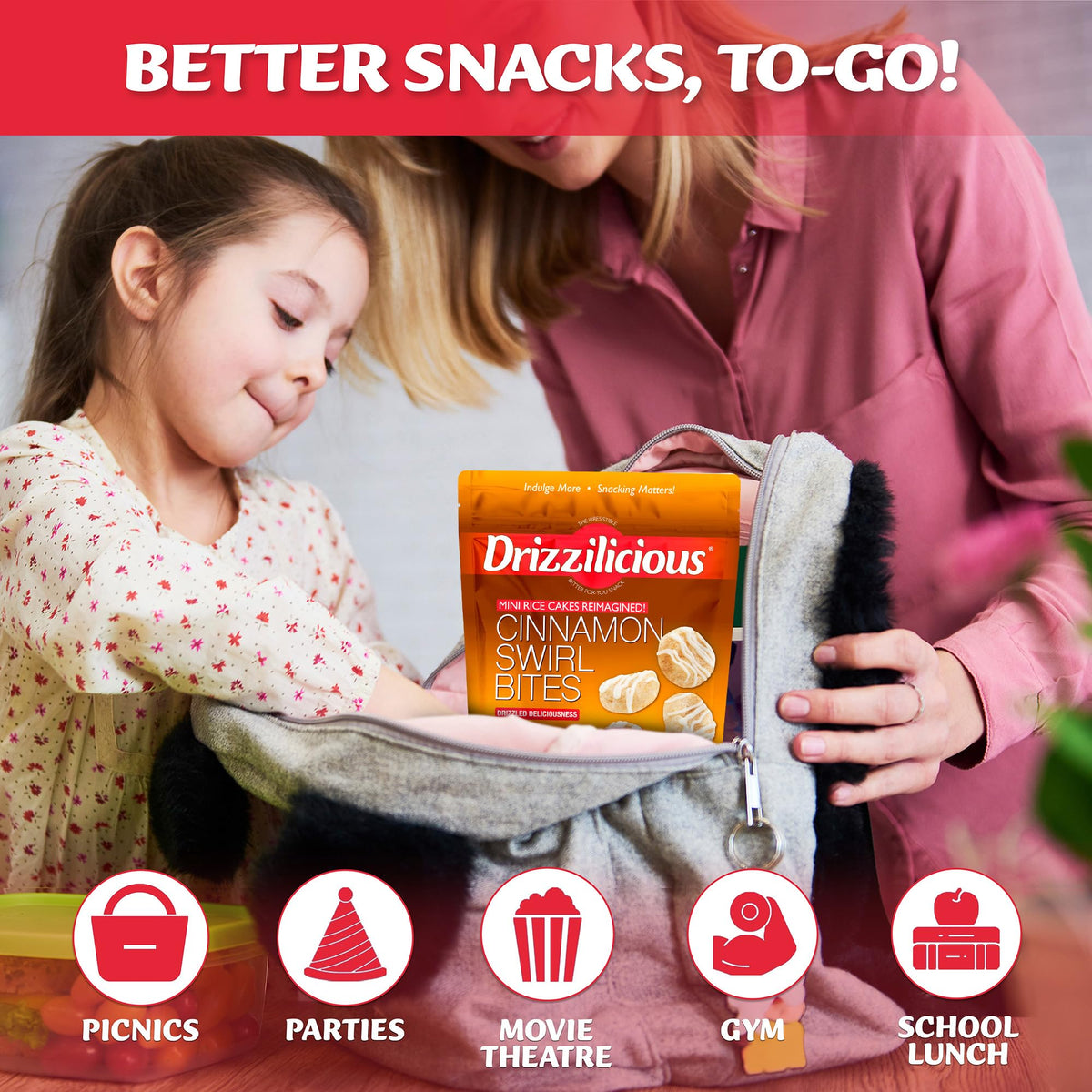 Drizzilicious Cinnamon Swirl mini rice cakes lunchbox idea