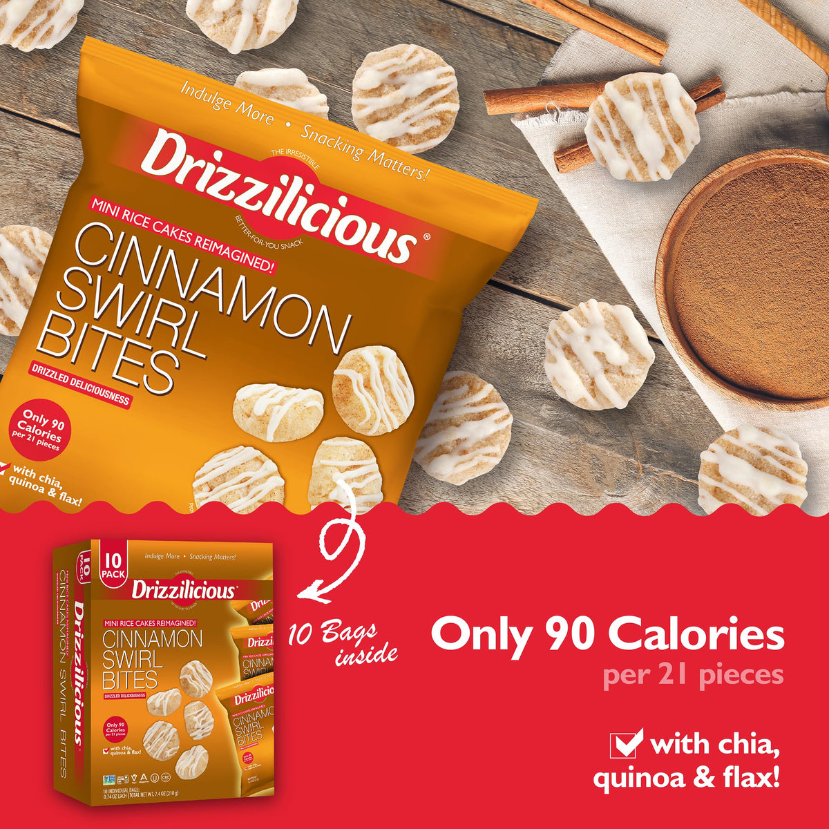 Drizzilicious Cinnamon Swirl mini rice cakes on-the-go snack option