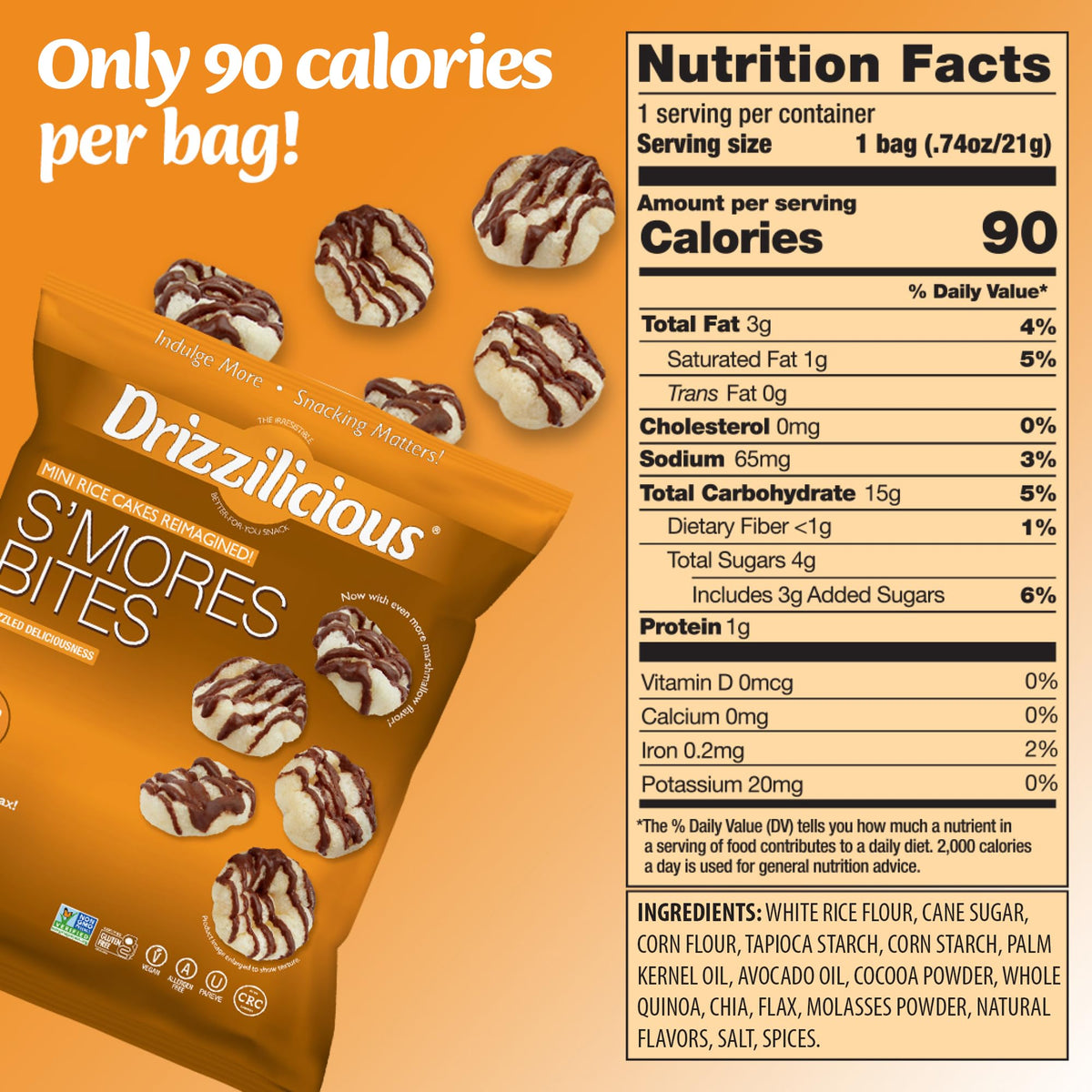 Drizzilicious Cookies & Cream mini rice cakes bite flavor in snack-ready portion