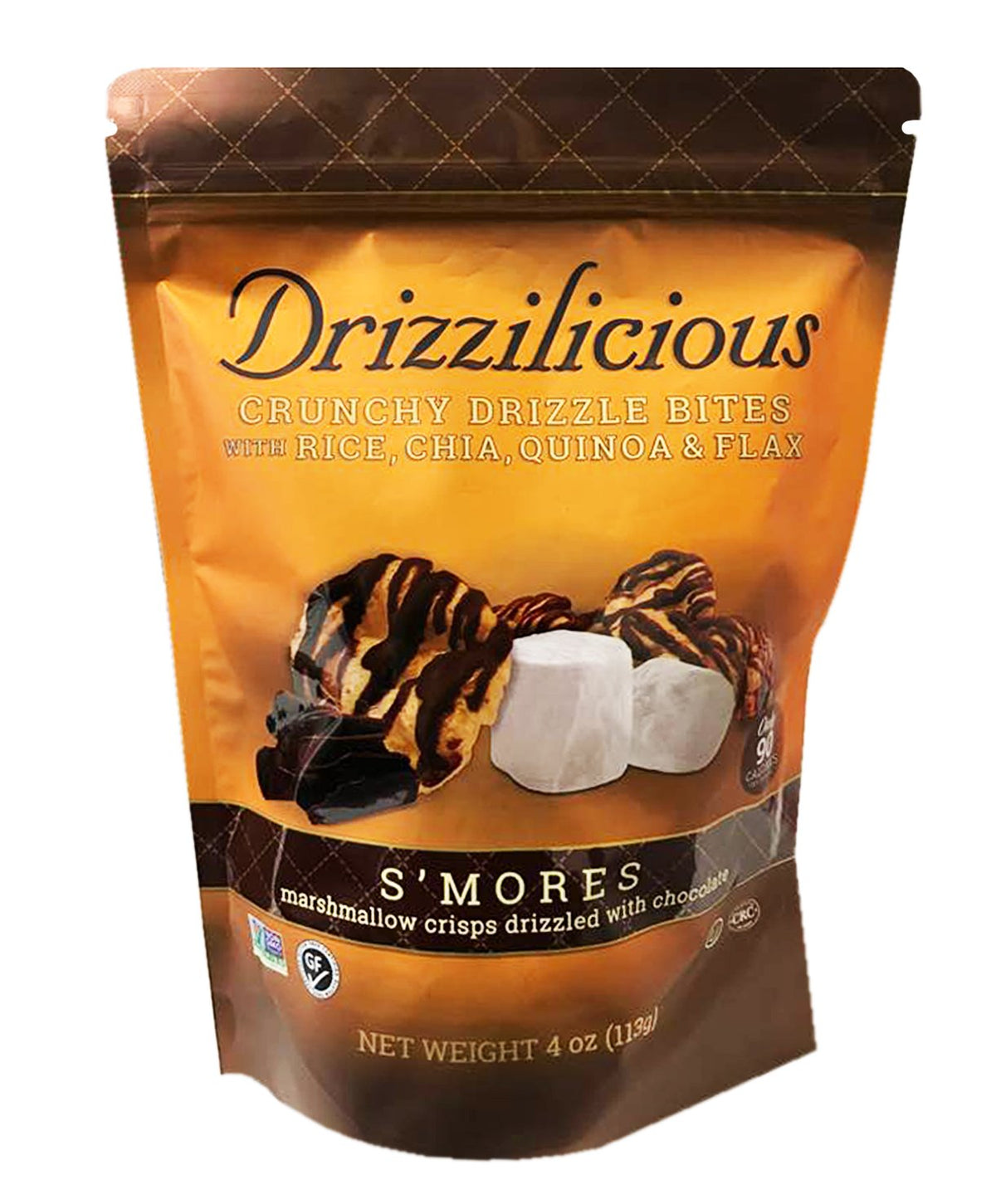 Drizzilicious Crunchy Drizzle Bites S'mores pack, crispy seed blend for on-the-go snacking.