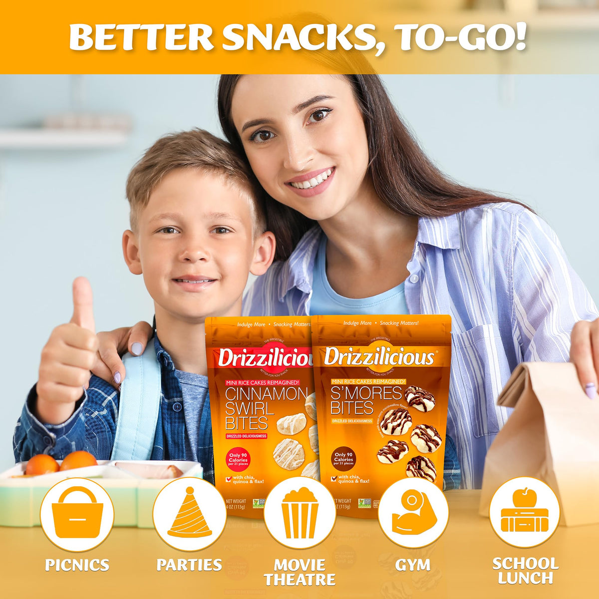 Drizzilicious gluten-free vegan label on packaging, trusted plant-based snacking.