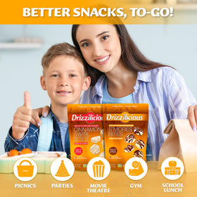 Drizzilicious gluten-free vegan label on packaging, trusted plant-based snacking.