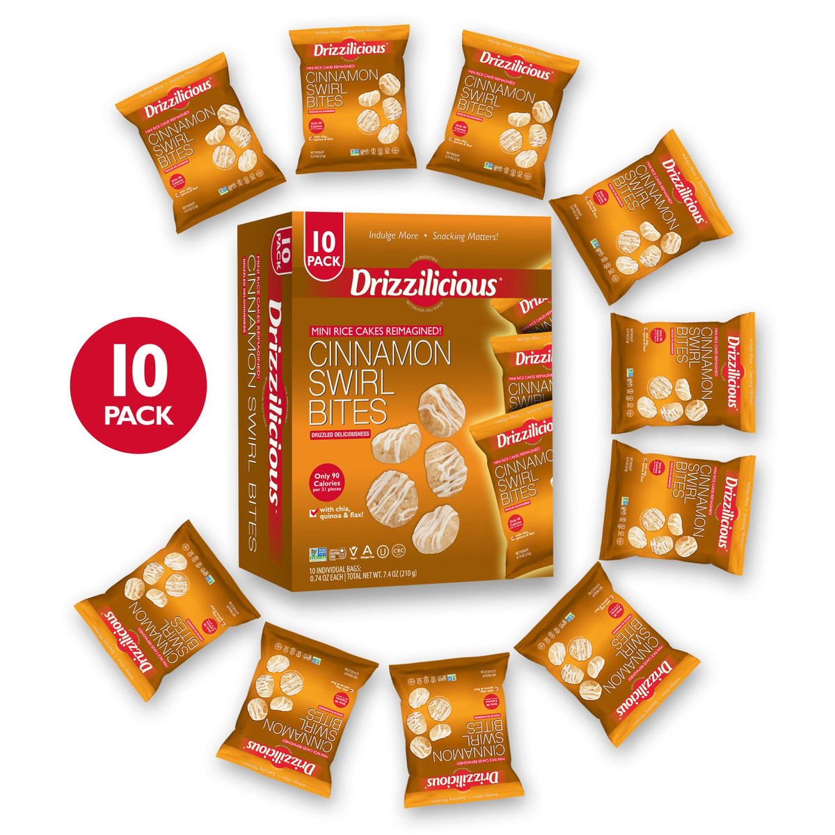 Drizzilicious Cinnamon Swirl close-up showing crunchy texture for quick snacking.