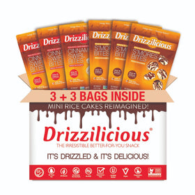 Drizzilicious mini rice cakes Cinnamon Swirl close-up, a flavorful light snack option.