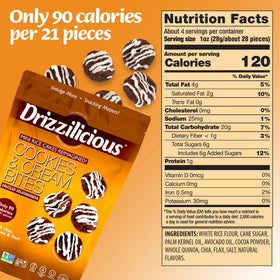 Gluten-free, vegan, allergen-free Drizzilicious mini rice cakes label