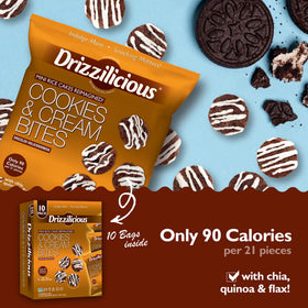 Drizzilicious Cookies Cream rice cakes in a kid lunchbox; wholesome afternoon bite.