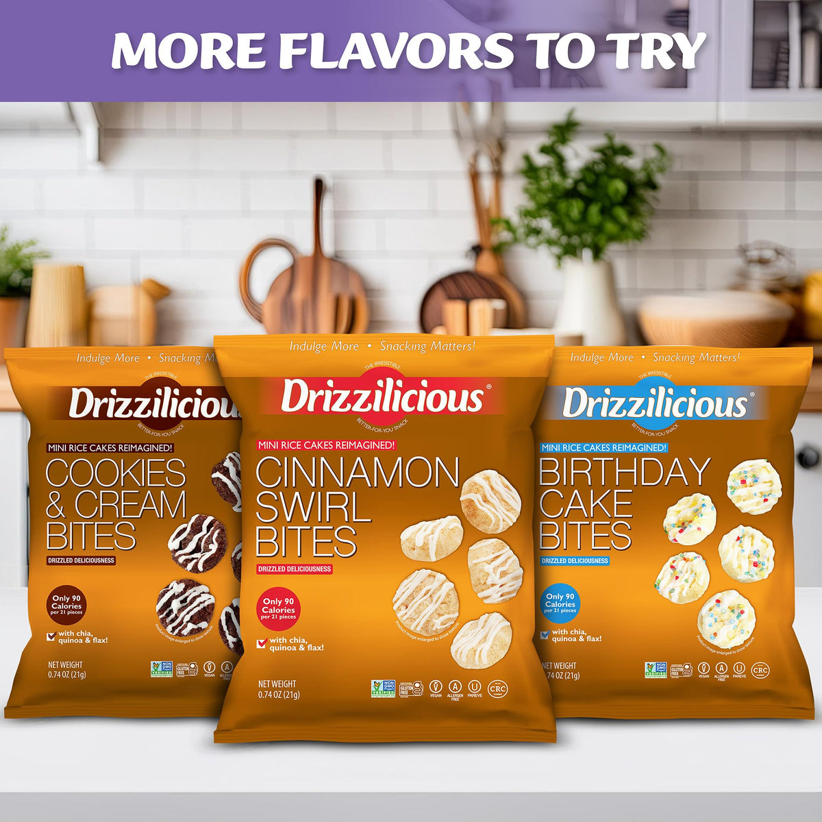Drizzilicious Salted Caramel rice cakes, allergen-free and vegan option.
