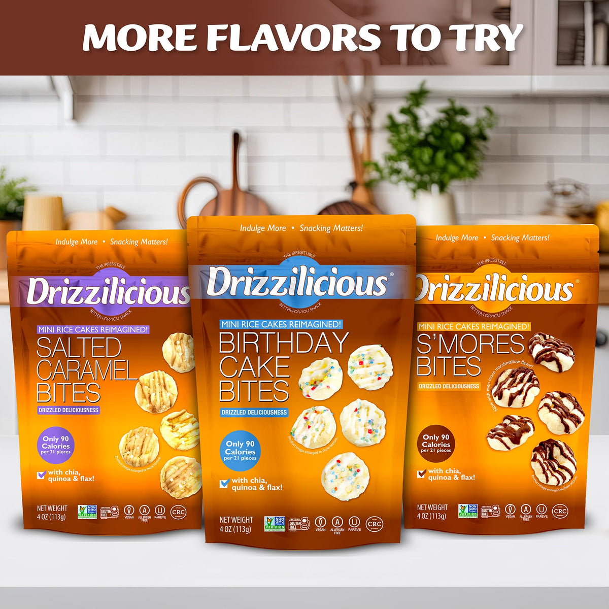 Crisp, light texture of Drizzilicious mini rice cakes