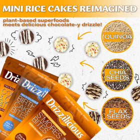 Drizzilicious mini rice cakes variety pack close-up showing flavors for convenient sharing