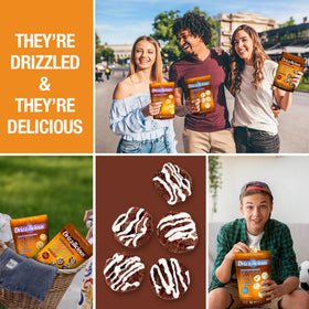 Drizzilicious vegan symbol on packaging; a plant-based snack choice.