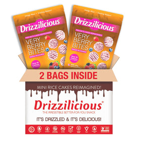 Drizzilicious mini berry rice cakes close-up shows airy texture and fruity notes.