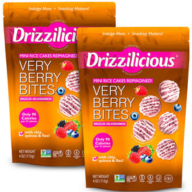 Drizzilicious Mini Very Berry rice cakes pack open, a convenient guilt-free snack for on-the-go meals.