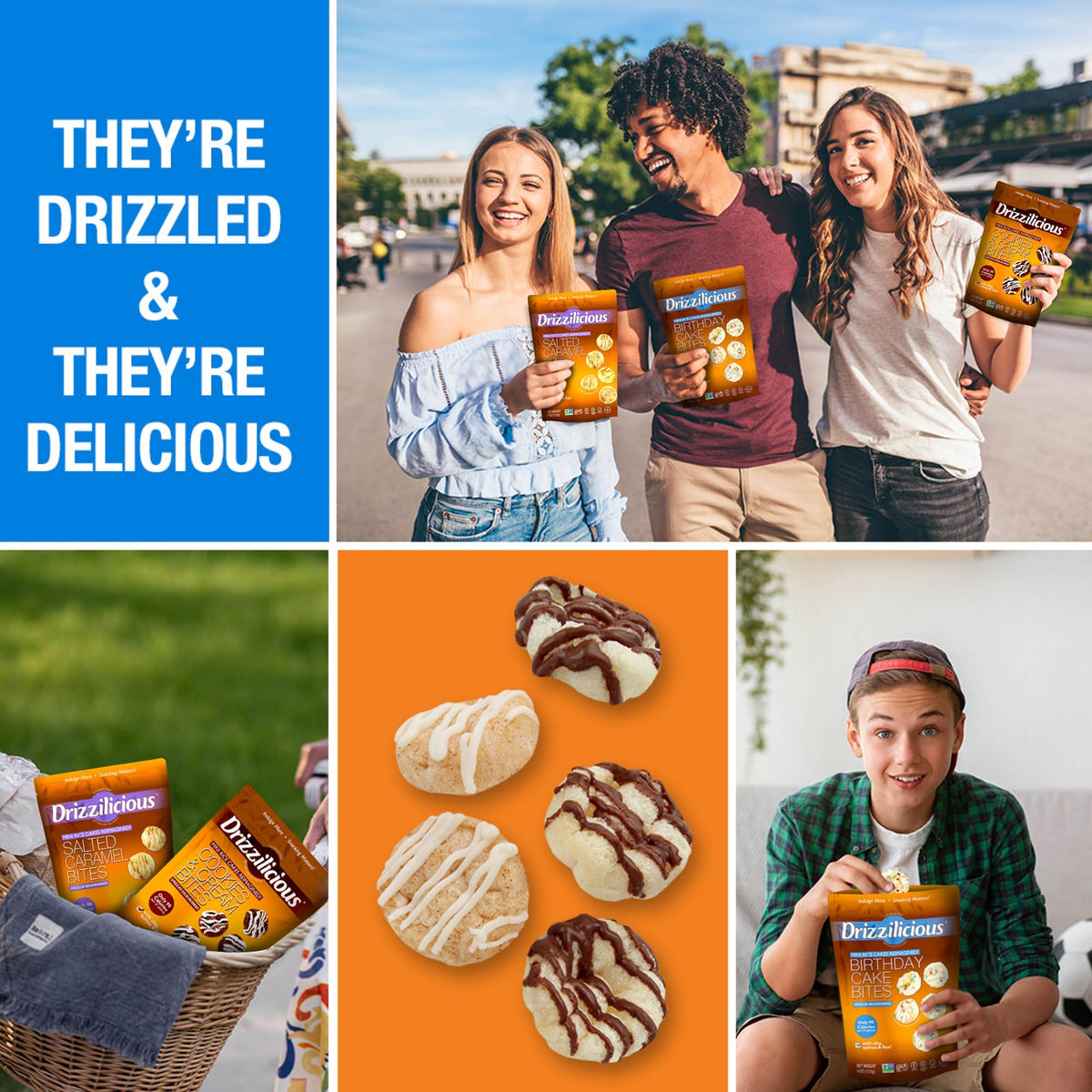 Drizzilicious nutrition label showing 90 calories per 21 pieces, lighter dessert option.