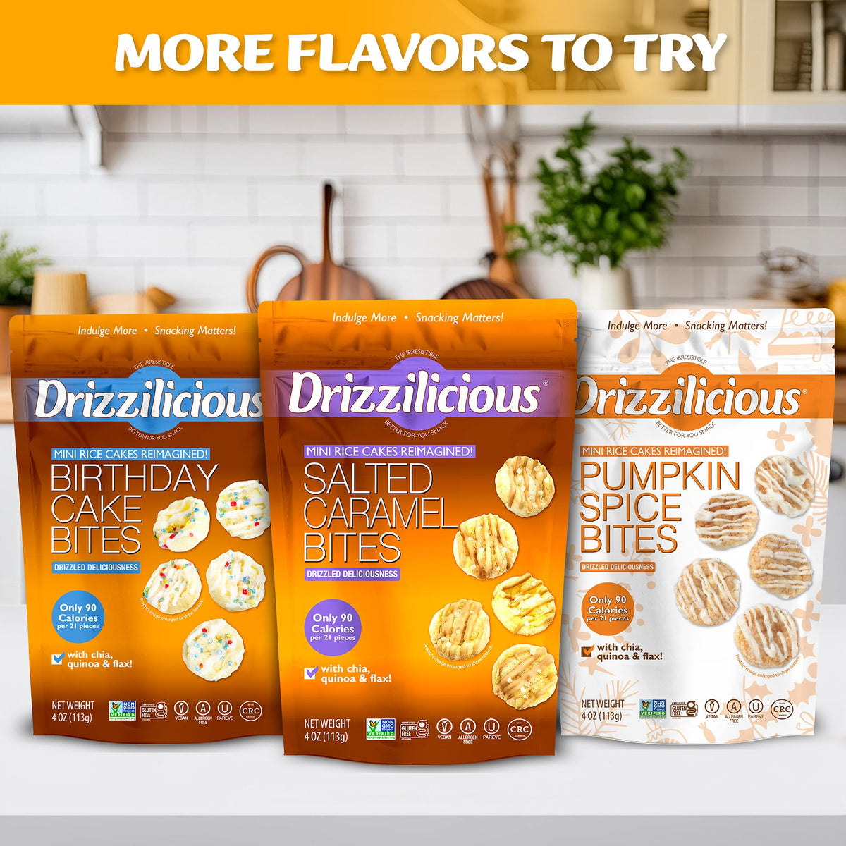 Drizzilicious pack of six bags, great for lunch boxes and travel.