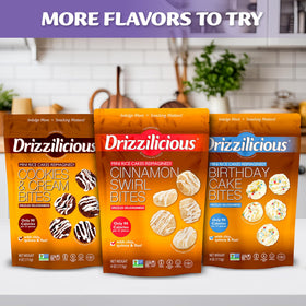 Family-friendly Drizzilicious salted caramel mini rice cakes during a coffee break.