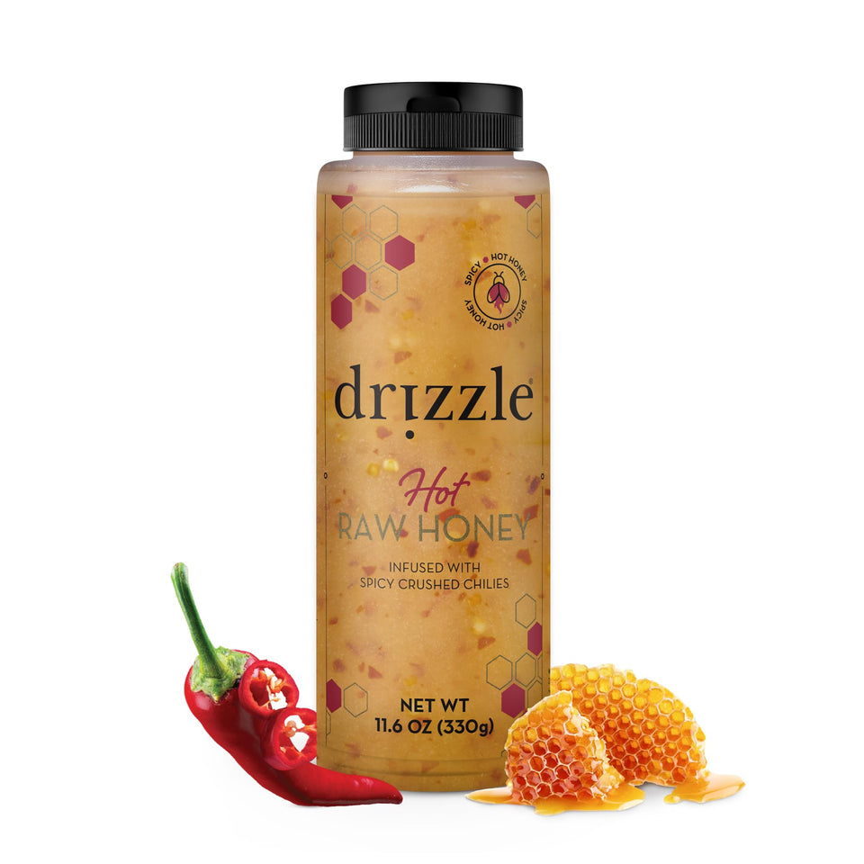 Drizzle Hot Honey bottle pour highlights versatile sweetness for meals