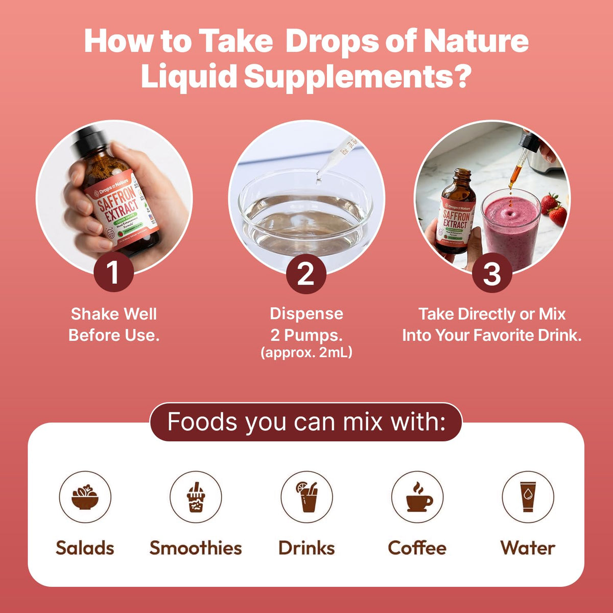 Drops Of Nature saffron drops measuring pump for precise daily servings.