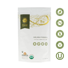 Druids Grove soy milk powder poured into water to create instant milk.