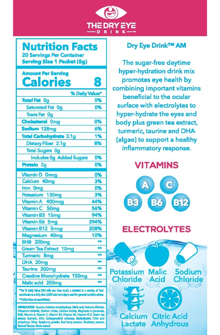 AM/PM packets of The Dry Eye Drink for daily hydration
