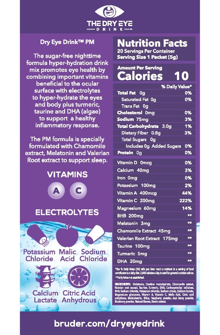 Close-up of The Dry Eye Drink ingredients including green tea and DHA