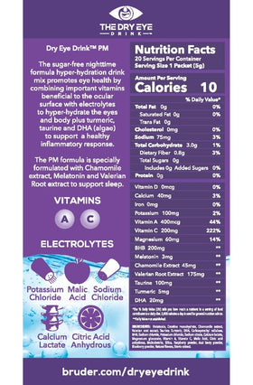 Close-up of The Dry Eye Drink ingredients including green tea and DHA